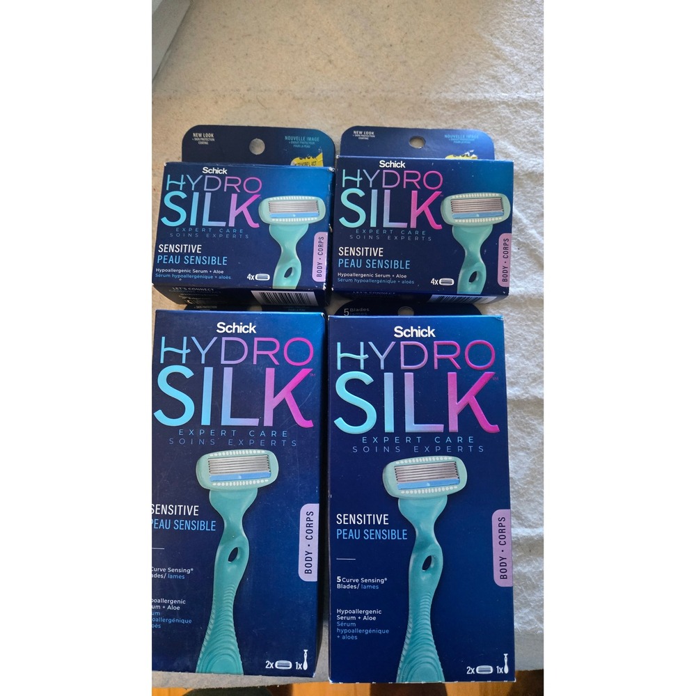 Schick Hydro Silk Sensitive Razors 2 Handles 12 Refill Blades Total Lot of 4